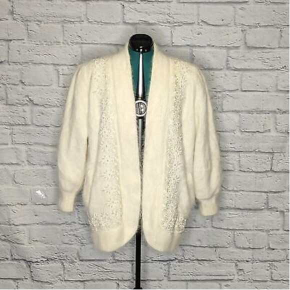 Adore Jackets & Blazers - Vintage Adore Women's cream angora rabbit fur embroidered pearl detail Coat Sz M